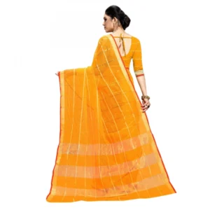 Women's Kota Doria Cotton Checked Saree With Blouse (Yellow, 5-6 Mtrs) - Image 2