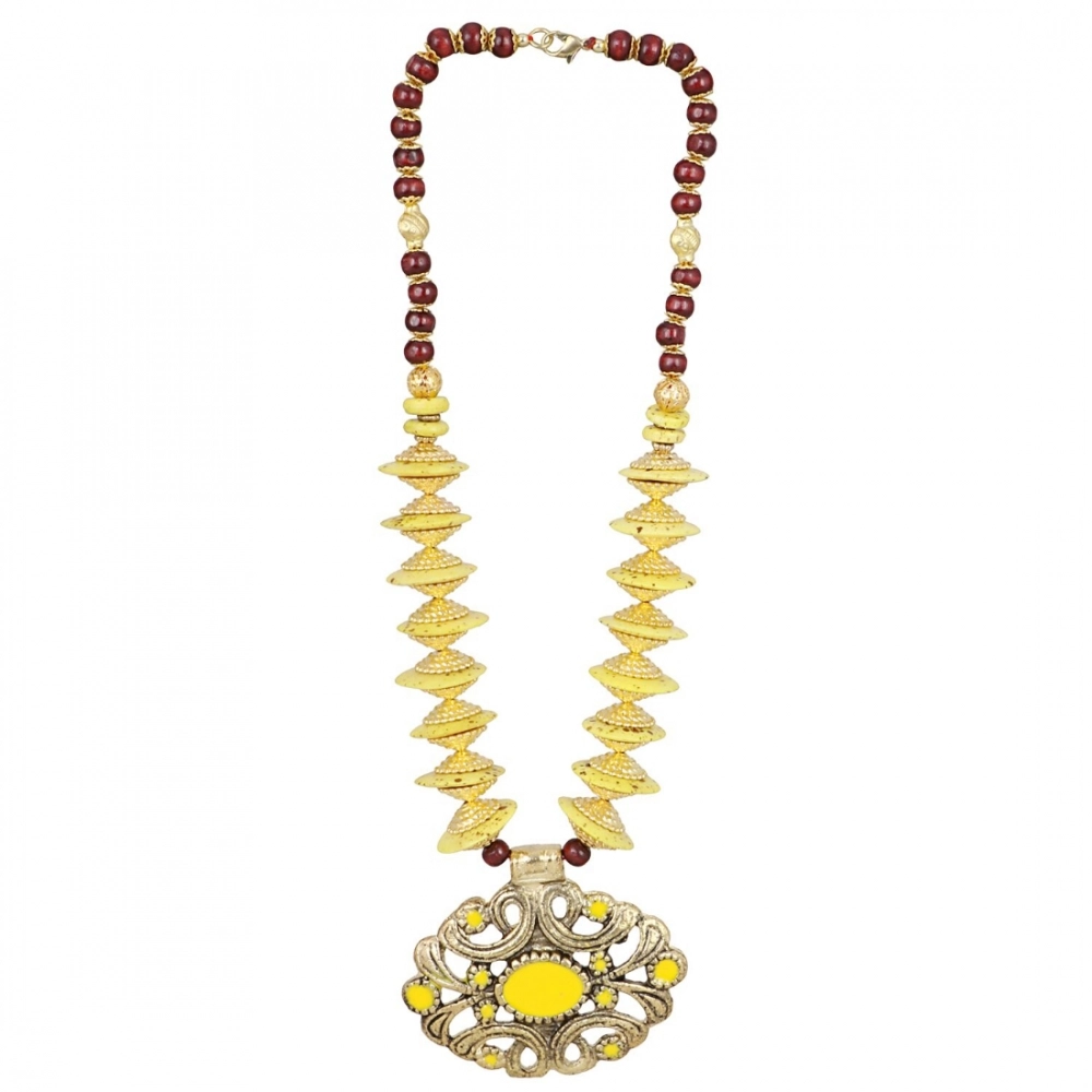 Women's Designer Yellow and Golden Beads Necklace (Color: Yellow)