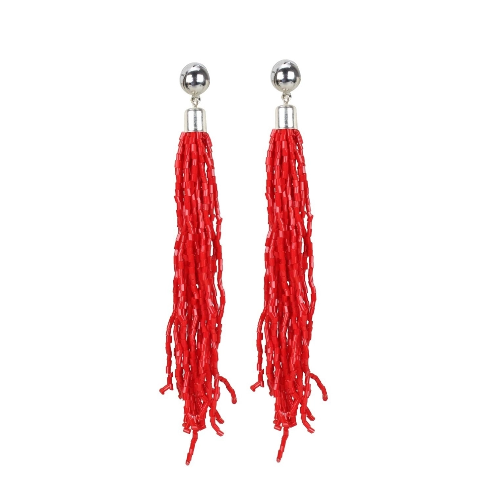 Women's Alloy, Beads Hook Dangler Hanging Earring (Color: Red)