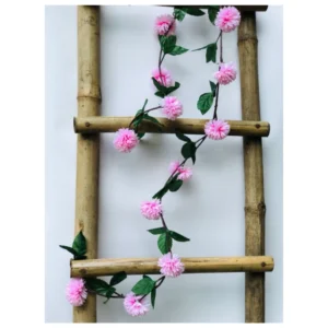 Artificial Light Pink Chrysanthemum Dahlia Flower Vine Creeper With Big Green Leaves For Home Decoraton (Color: LightPink, Material: Silk Polyester) - Image 3