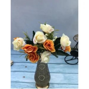 Artificial Flowers Bunch Bouquet Of 10 Garden Roses For Home Decoration (Color: Multi, Material: Silk Polyester) - Image 2