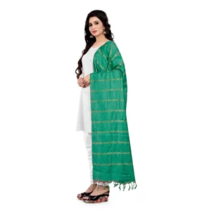 Women's Cotton Jari Woven Work Dupatta (Green, Length:2-2.4 mtr) - Image 3
