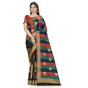 Women's Banarasi Silk Saree With Blouse (Black, 5-6Mtrs) - Image 5