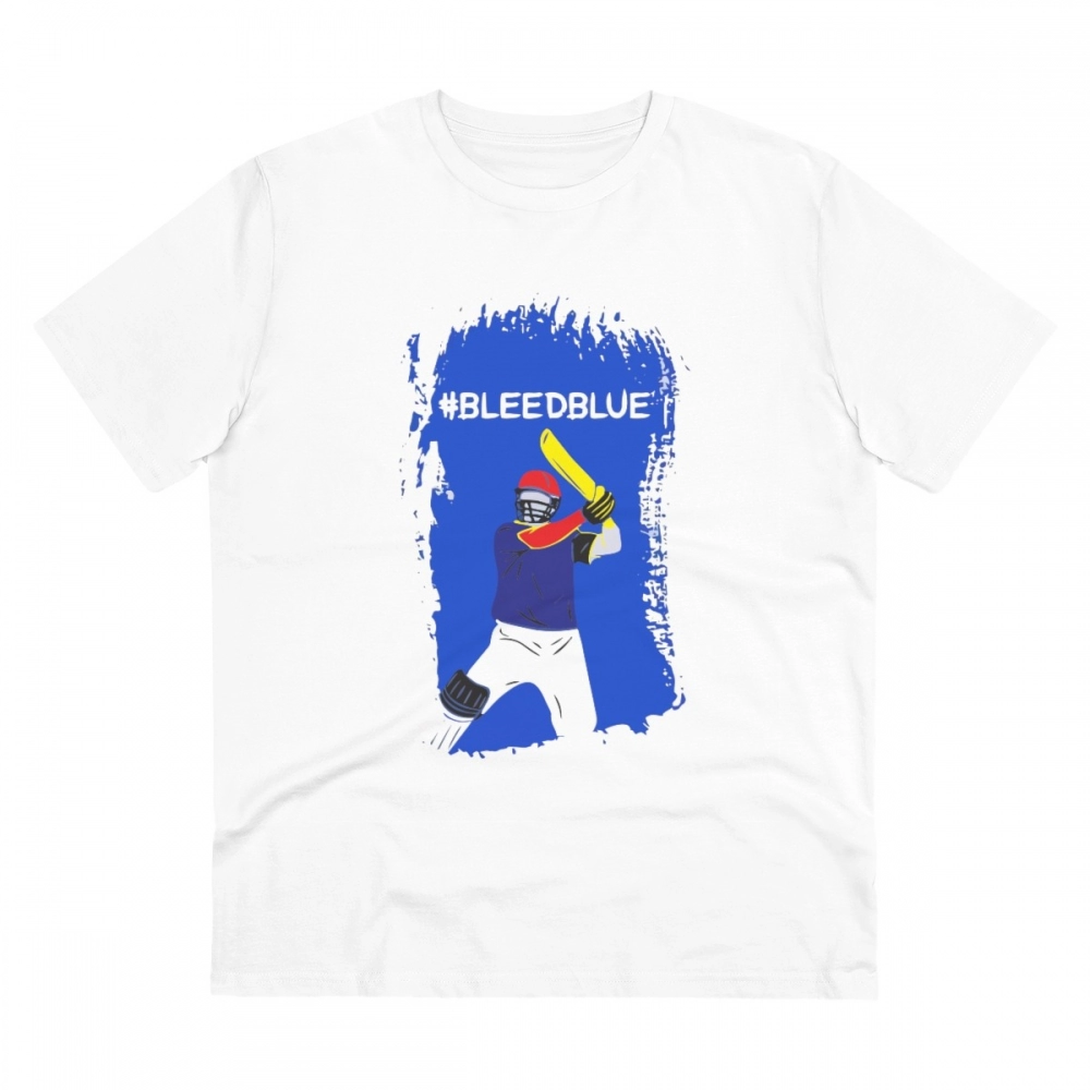 Men's PC Cotton Cricket Design Printed T Shirt (Color: White, Thread Count: 180GSM)