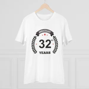 Men's PC Cotton 32nd Anniversary Printed T Shirt (Color: White, Thread Count: 180GSM) - Image 3