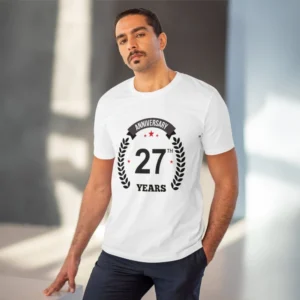 Men's PC Cotton 27th Anniversary Printed T Shirt (Color: White, Thread Count: 180GSM) - Image 6