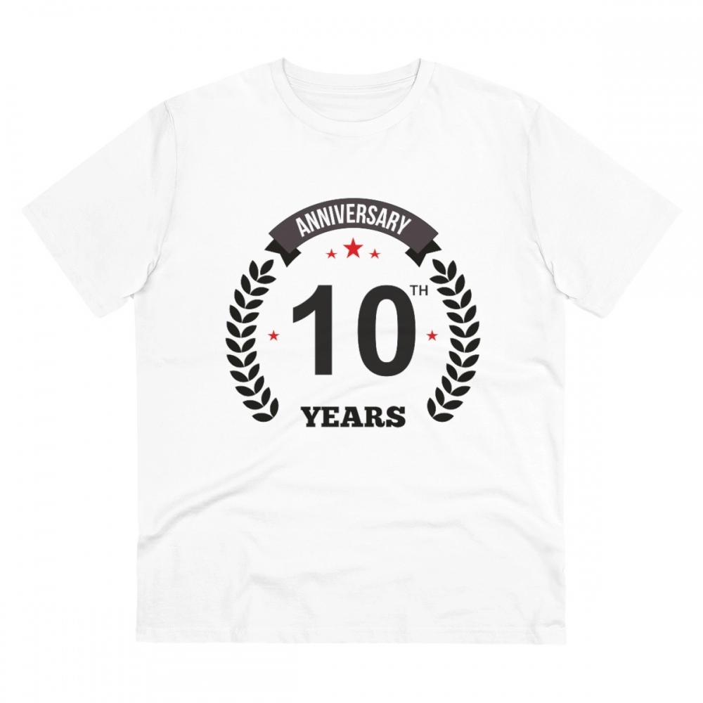 Men's PC Cotton 10th Anniversary Printed T Shirt (Color: White, Thread Count: 180GSM)