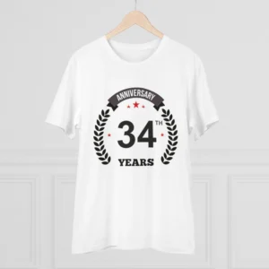 Men's PC Cotton 34th Anniversary Printed T Shirt (Color: White, Thread Count: 180GSM) - Image 3