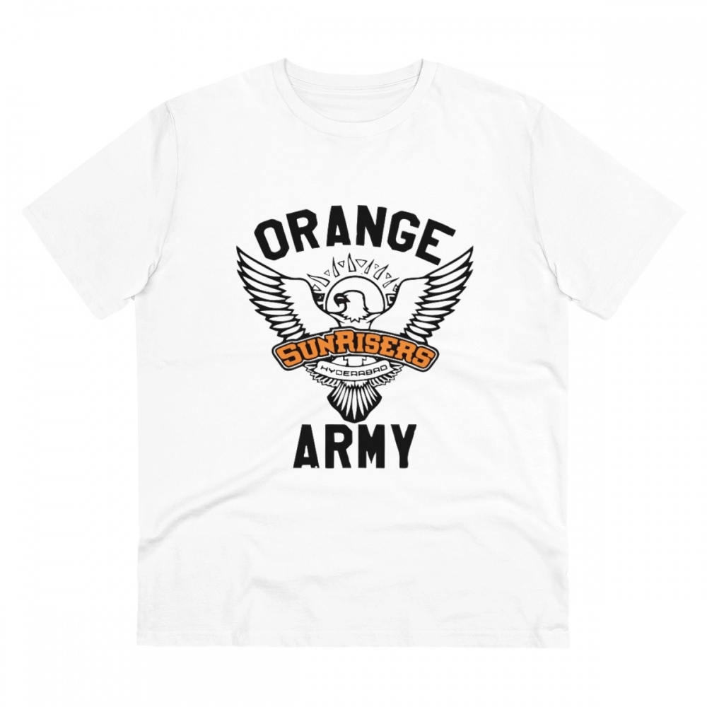 Men's PC Cotton Cricket Design Printed T Shirt (Color: White, Thread Count: 180GSM)