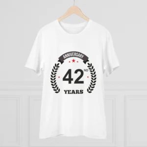 Men's PC Cotton 42nd Anniversary Printed T Shirt (Color: White, Thread Count: 180GSM) - Image 3
