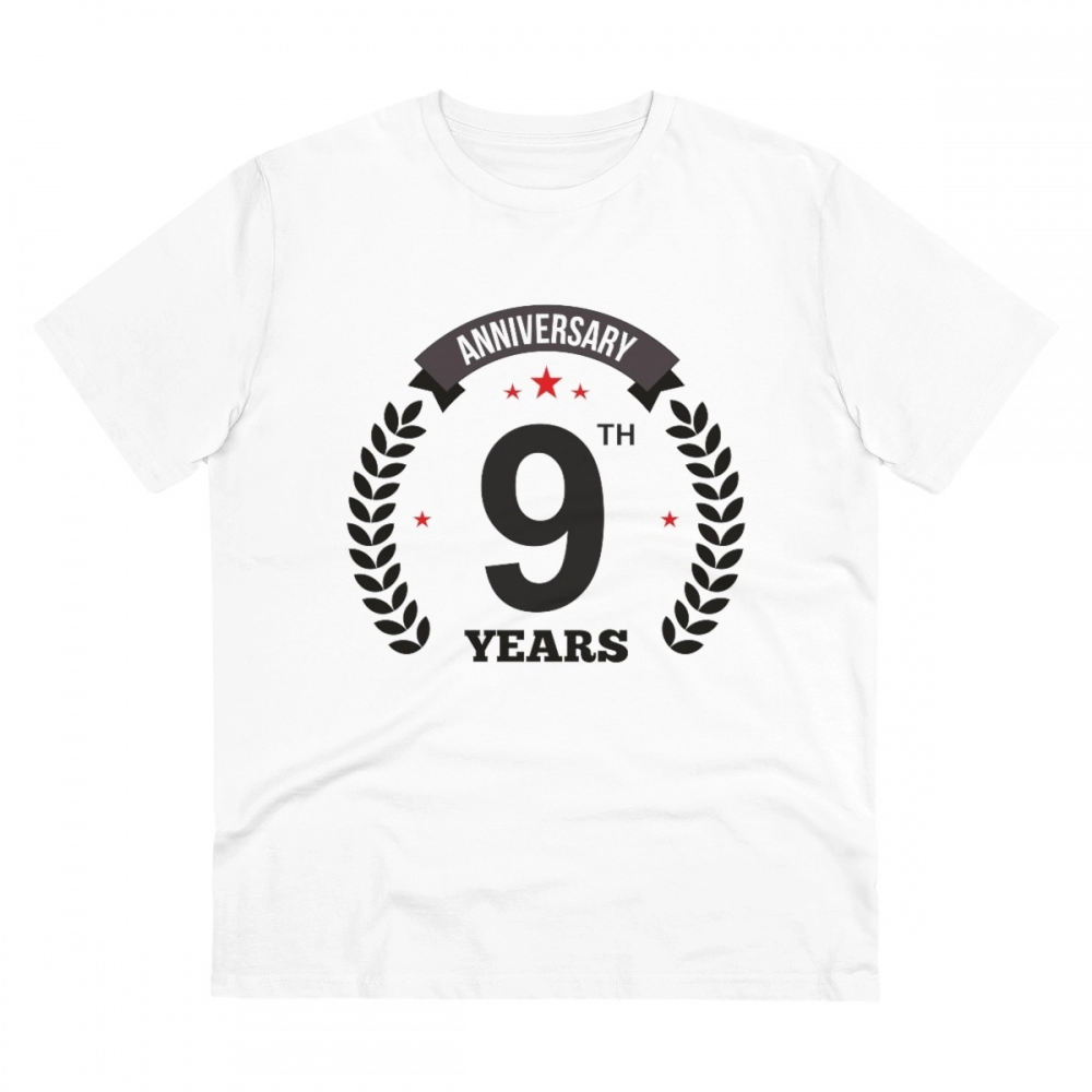 Men's PC Cotton 9th Anniversary Printed T Shirt (Color: White, Thread Count: 180GSM)
