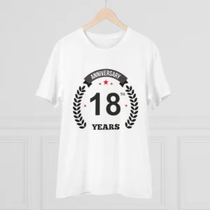 Men's PC Cotton 18th Anniversary Printed T Shirt (Color: White, Thread Count: 180GSM) - Image 3