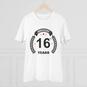 Men's PC Cotton 16th Anniversary Printed T Shirt (Color: White, Thread Count: 180GSM) - Image 3