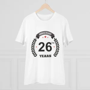 Men's PC Cotton 26th Anniversary Printed T Shirt (Color: White, Thread Count: 180GSM) - Image 3
