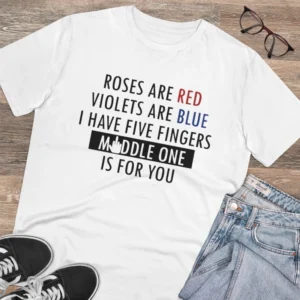 Men's PC Cotton Roses Are Red Printed T Shirt (Color: White, Thread Count: 180GSM) - Image 4