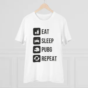 Men's PC Cotton Eat Sleep Pubg Repeat Printed T Shirt (Color: White, Thread Count: 180GSM) - Image 3