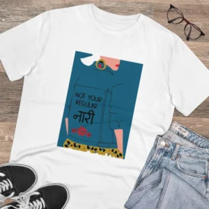 Men's PC Cotton Not Your Regular Naari Printed T Shirt (Color: White, Thread Count: 180GSM) - Image 4