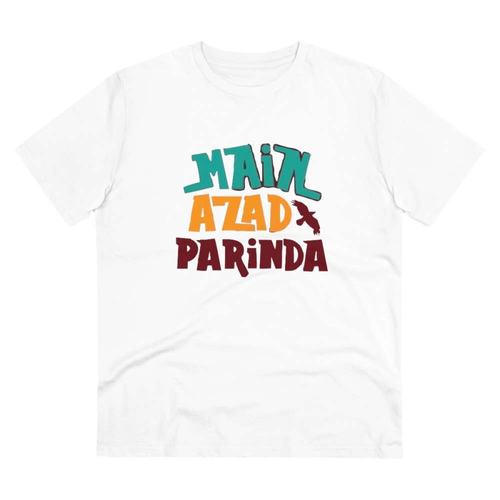 Men's PC Cotton Me Azad Parinda Printed T Shirt (Color: White, Thread Count: 180GSM)