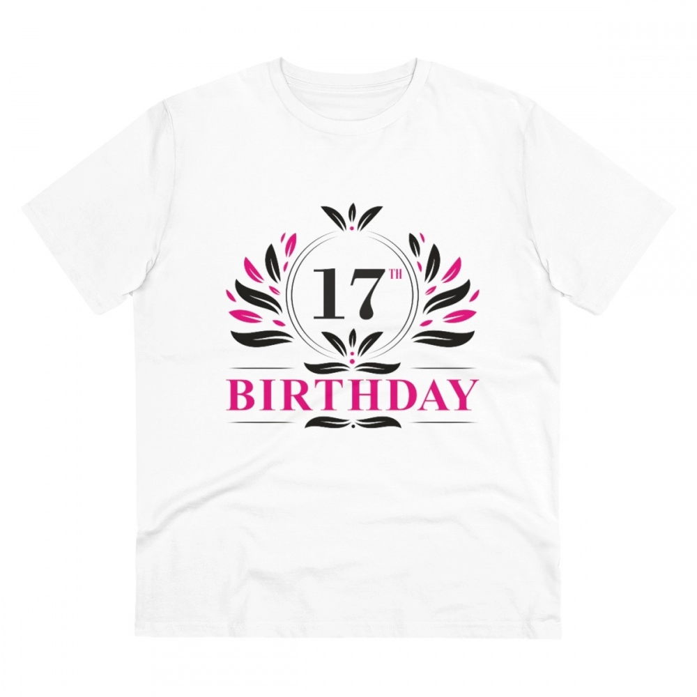 Men's PC Cotton 17th Birthday Printed T Shirt (Color: White, Thread Count: 180GSM)