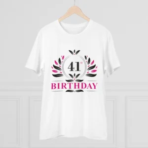 Men's PC Cotton 41st Birthday Printed T Shirt (Color: White, Thread Count: 180GSM) - Image 3