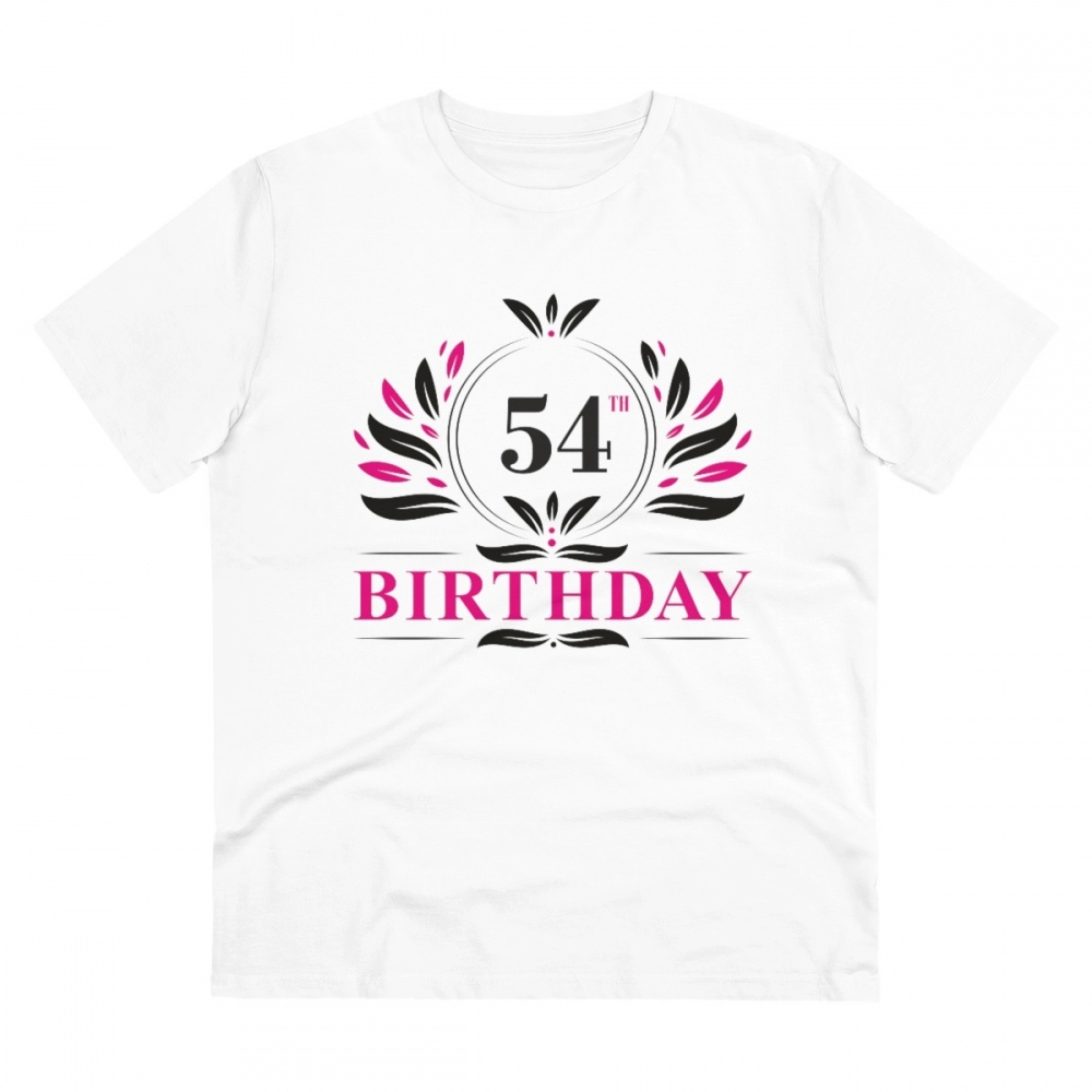Men's PC Cotton 54th Birthday Printed T Shirt (Color: White, Thread Count: 180GSM)
