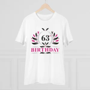 Men's PC Cotton 63rd Birthday Printed T Shirt (Color: White, Thread Count: 180GSM) - Image 3