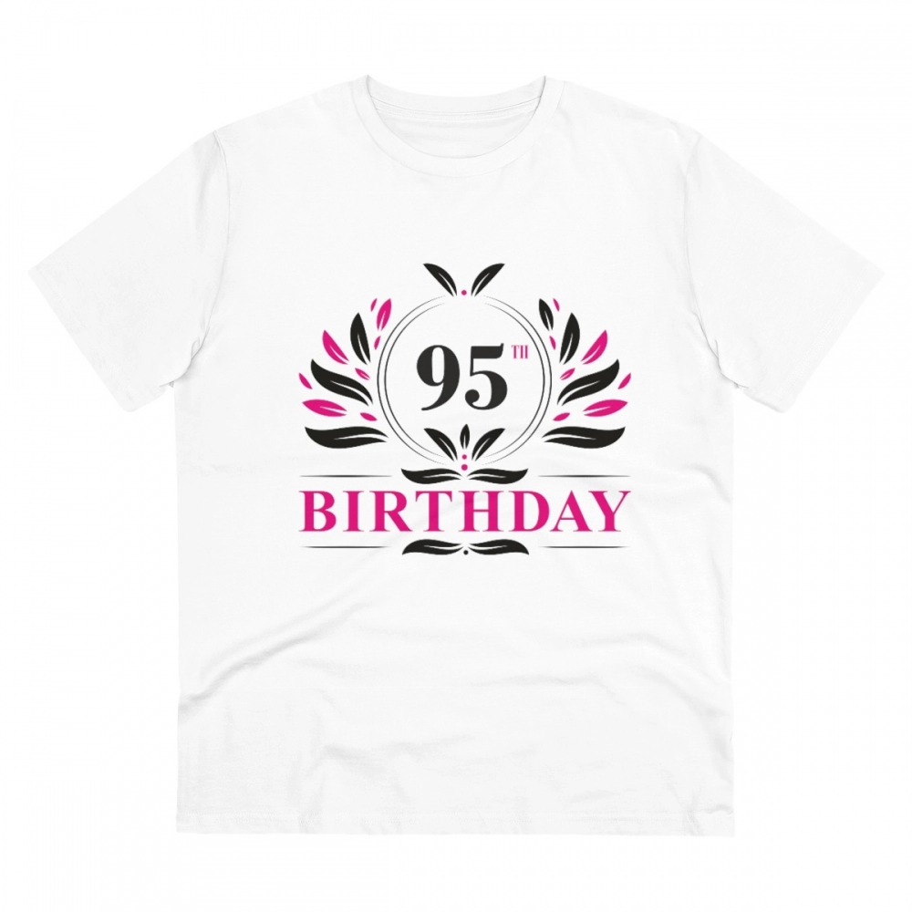 Men's PC Cotton 95th Birthday Printed T Shirt (Color: White, Thread Count: 180GSM)