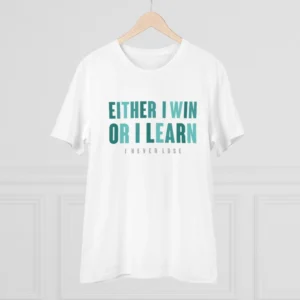 Men's PC Cotton Either I Win Or I Learn Printed T Shirt (Color: White, Thread Count: 180GSM) - Image 3