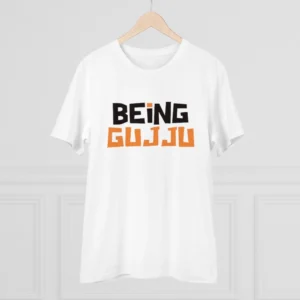 Men's PC Cotton Being Gujju Printed T Shirt (Color: White, Thread Count: 180GSM) - Image 3