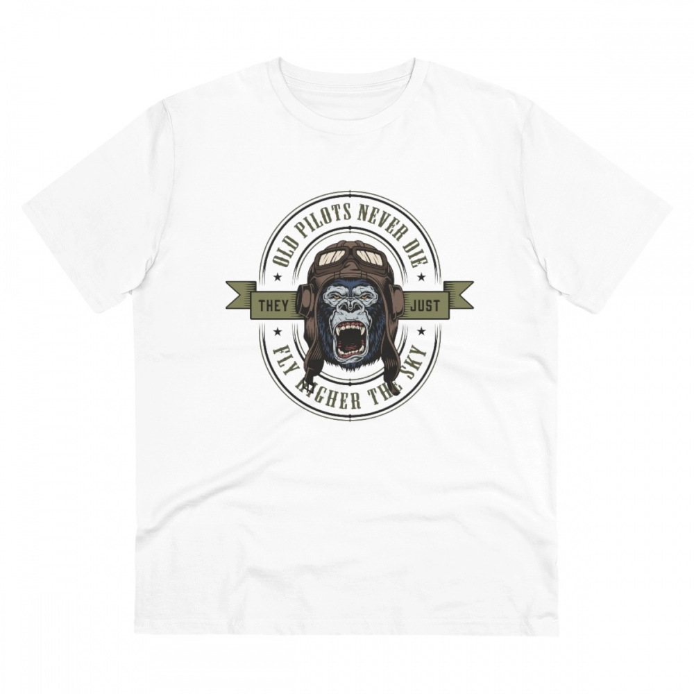 Men's PC Cotton Gorila Desing Printed T Shirt (Color: White, Thread Count: 180GSM)