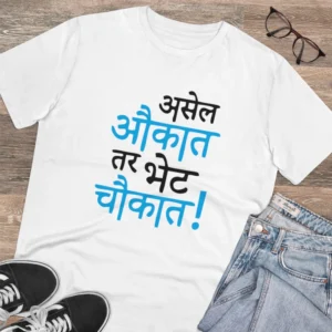 Men's PC Cotton Marathi Desing Printed T Shirt (Color: White, Thread Count: 180GSM) - Image 4