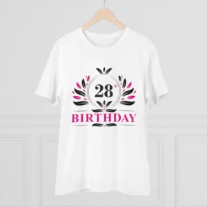 Men's PC Cotton 28th Birthday Printed T Shirt (Color: White, Thread Count: 180GSM) - Image 3