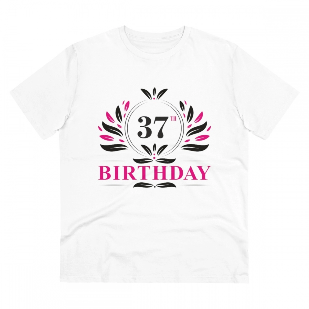 Men's PC Cotton 37th Birthday Printed T Shirt (Color: White, Thread Count: 180GSM)