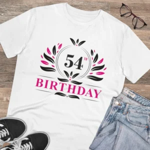 Men's PC Cotton 54th Birthday Printed T Shirt (Color: White, Thread Count: 180GSM) - Image 4