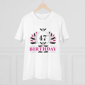 Men's PC Cotton 47th Birthday Printed T Shirt (Color: White, Thread Count: 180GSM) - Image 3