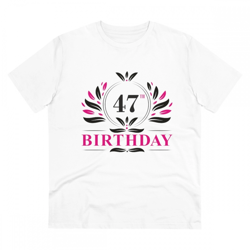 Men's PC Cotton 47th Birthday Printed T Shirt (Color: White, Thread Count: 180GSM)
