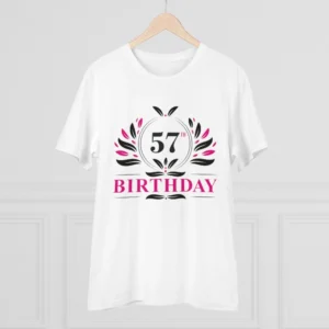 Men's PC Cotton 57th Birthday Printed T Shirt (Color: White, Thread Count: 180GSM) - Image 3