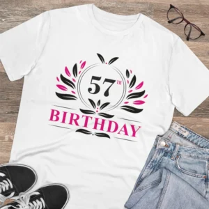 Men's PC Cotton 57th Birthday Printed T Shirt (Color: White, Thread Count: 180GSM) - Image 4