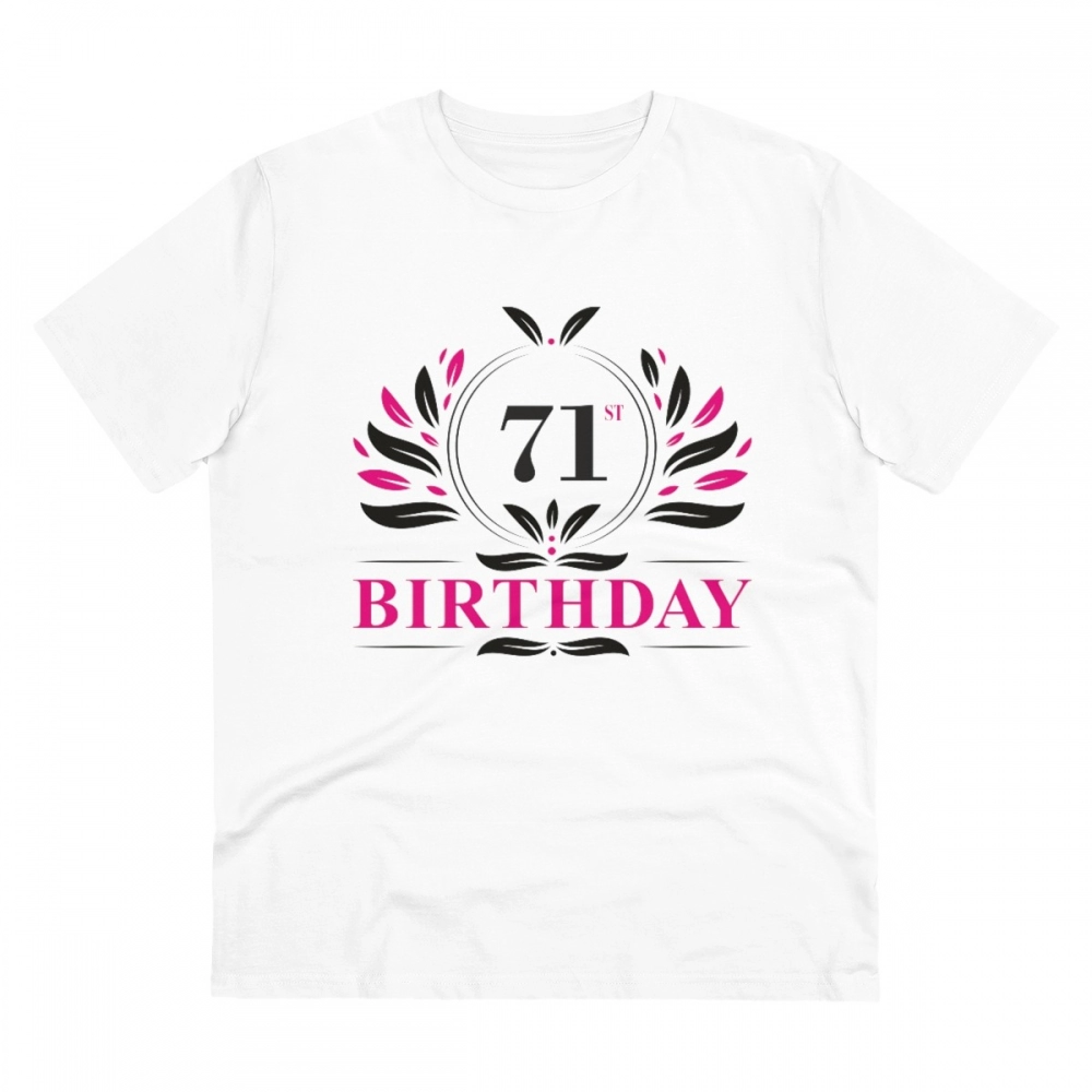 Men's PC Cotton 71st Birthday Printed T Shirt (Color: White, Thread Count: 180GSM)