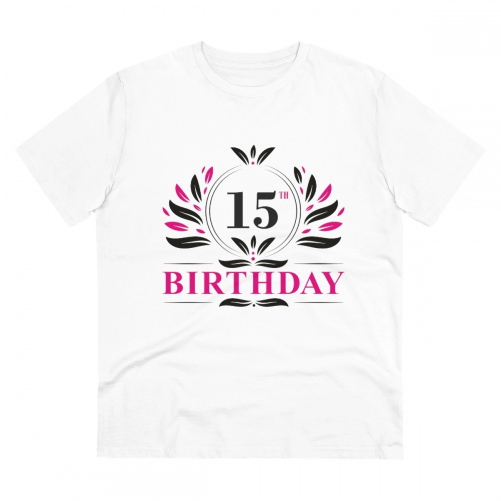 Men's PC Cotton 15th Birthday Printed T Shirt (Color: White, Thread Count: 180GSM)