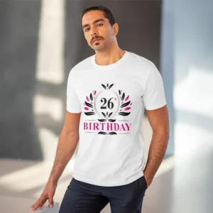 Men's PC Cotton 26th Birthday Printed T Shirt (Color: White, Thread Count: 180GSM) - Image 6