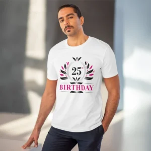Men's PC Cotton 25th Birthday Printed T Shirt (Color: White, Thread Count: 180GSM) - Image 6