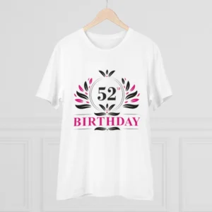 Men's PC Cotton 52nd Birthday Printed T Shirt (Color: White, Thread Count: 180GSM) - Image 3
