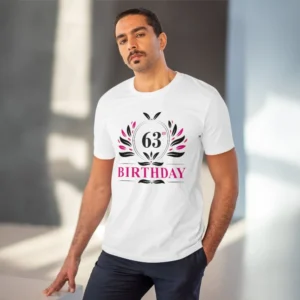 Men's PC Cotton 63rd Birthday Printed T Shirt (Color: White, Thread Count: 180GSM) - Image 6