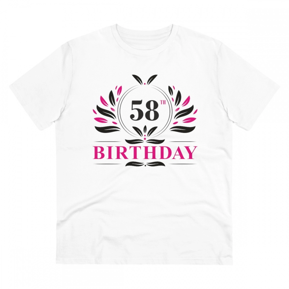 Men's PC Cotton 58th Birthday Printed T Shirt (Color: White, Thread Count: 180GSM)