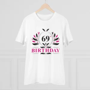 Men's PC Cotton 69th Birthday Printed T Shirt (Color: White, Thread Count: 180GSM) - Image 3