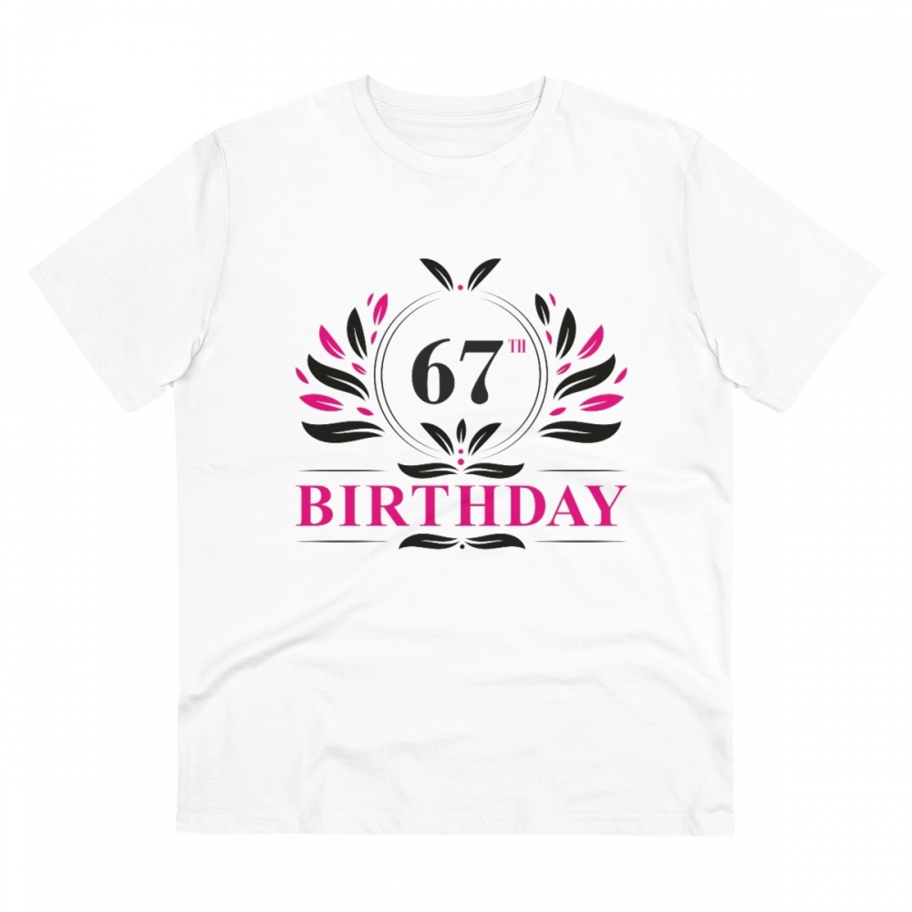 Men's PC Cotton 67th Birthday Printed T Shirt (Color: White, Thread Count: 180GSM)