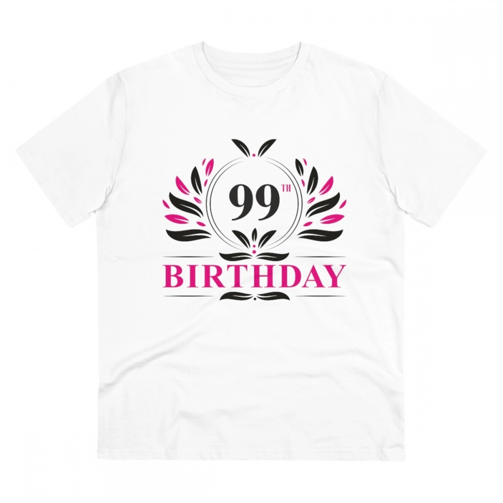 Men's PC Cotton 99th Birthday Printed T Shirt (Color: White, Thread Count: 180GSM)