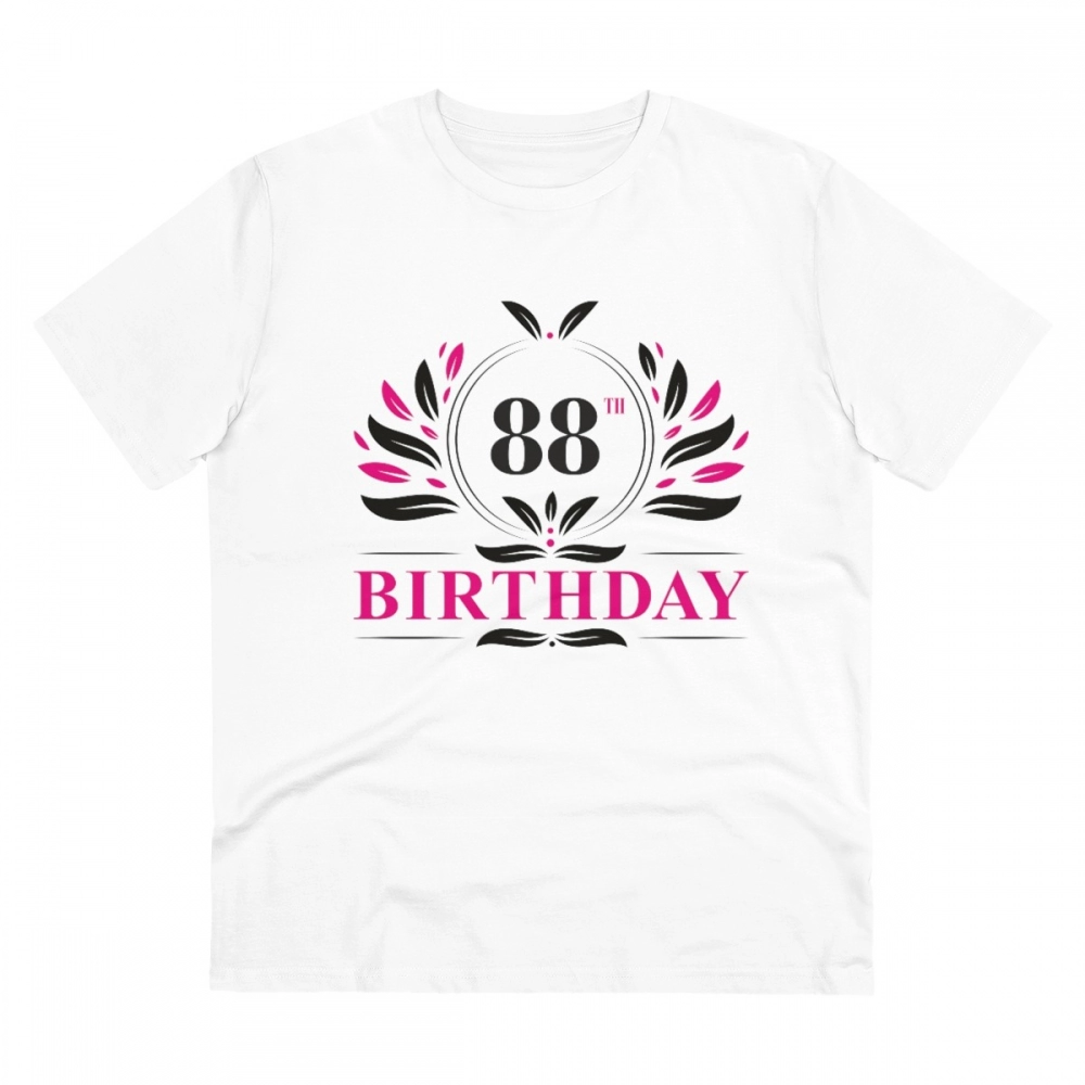Men's PC Cotton 88th Birthday Printed T Shirt (Color: White, Thread Count: 180GSM)