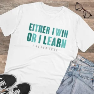Men's PC Cotton Either I Win Or I Learn Printed T Shirt (Color: White, Thread Count: 180GSM) - Image 4